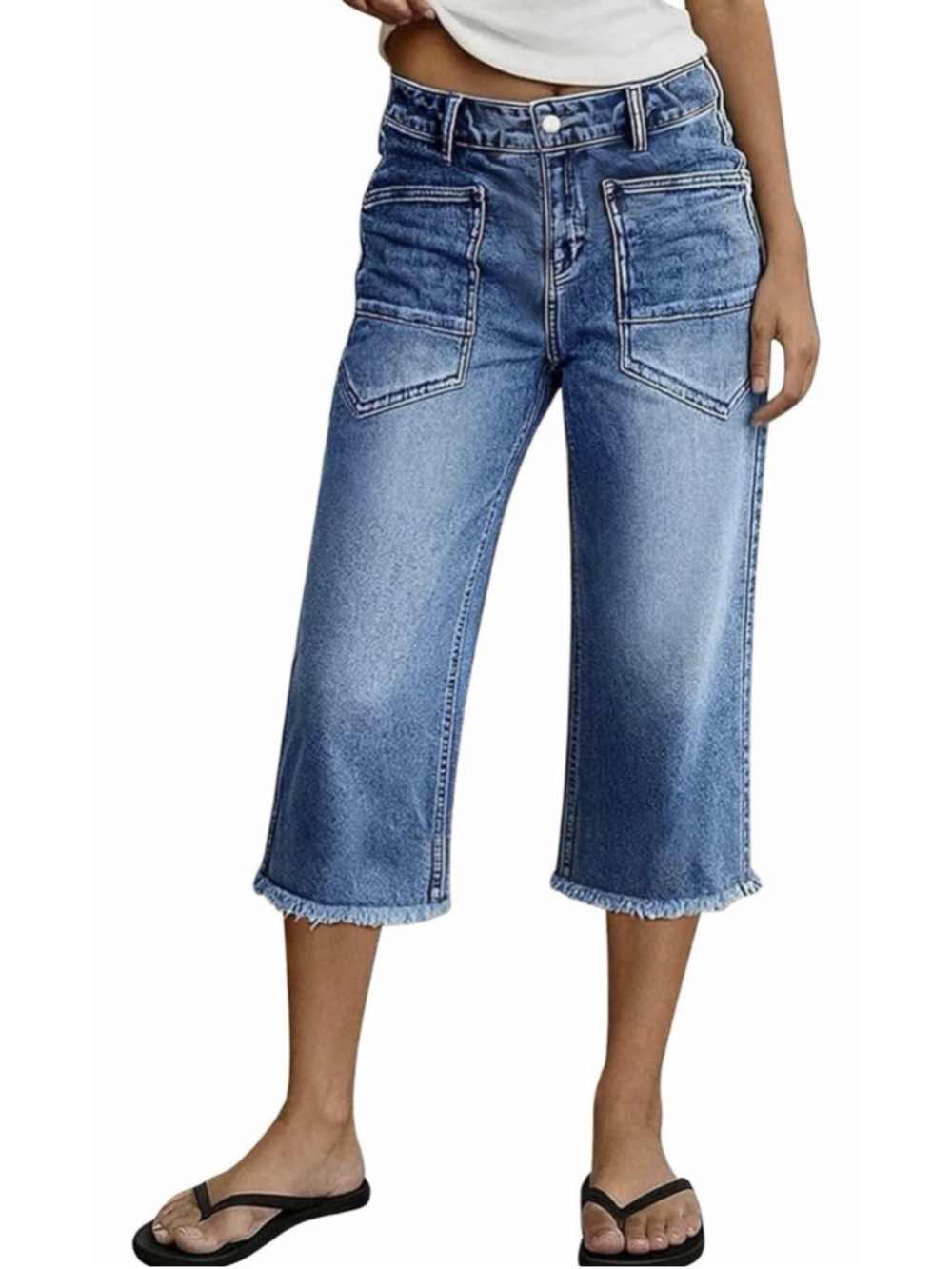 Flamingals High Rise Baggy Straight Leg Capri Jeans S